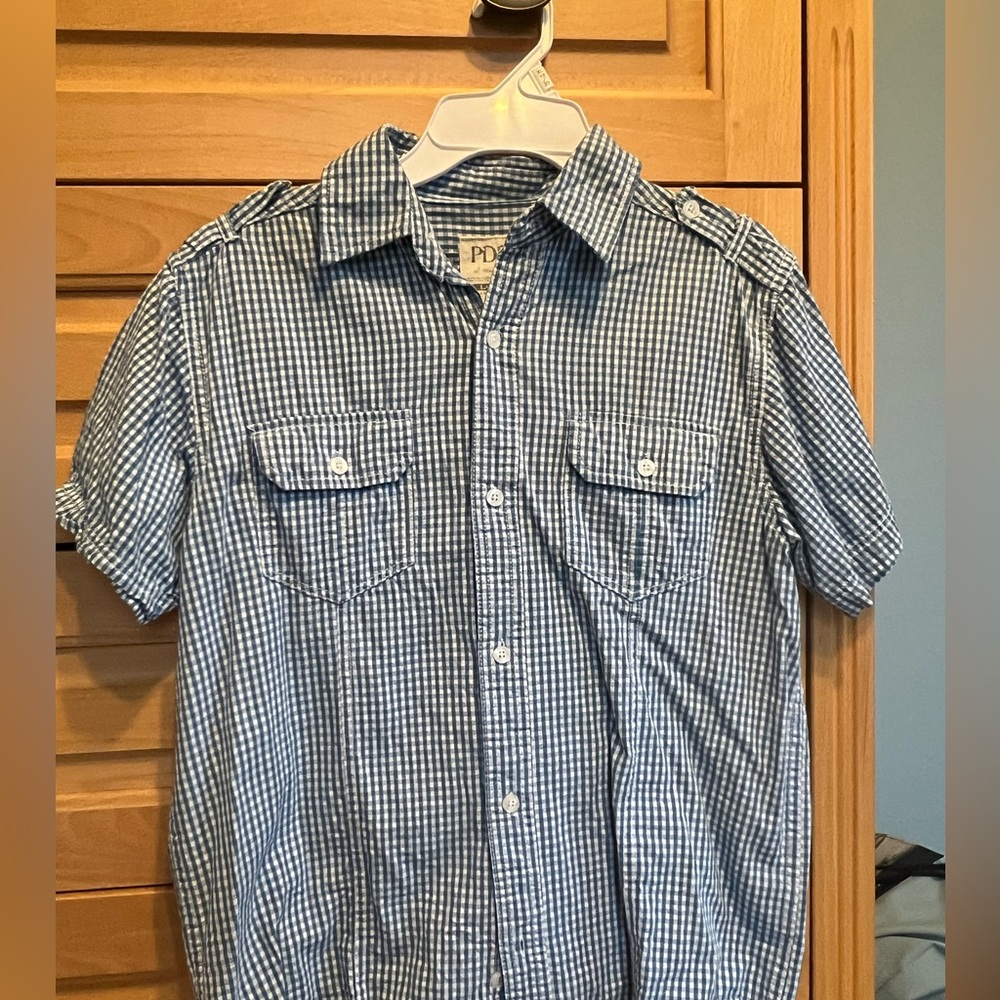 Boys blue & white check short sleep shirt size large 12